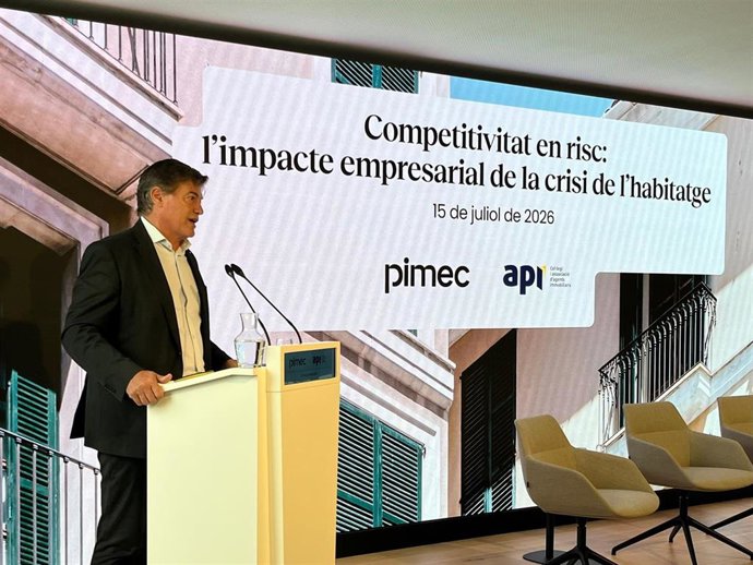 El presidente de Pimec, Antoni Cañete, en la jornada 'Competitivitat en risc: l'impacte empresarial de la crisi de l'habitatge'