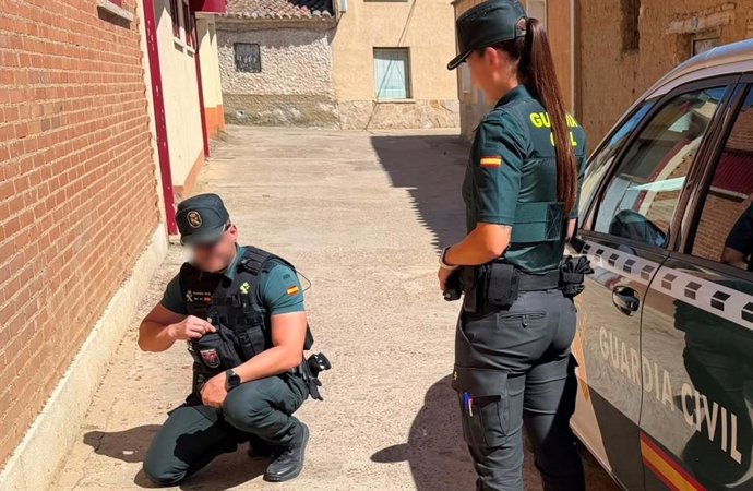 Patrulla De La Guardia Civil En El Lugar Donde Varios Menores Mataron A Un Gato En Villalpando (Zamora).