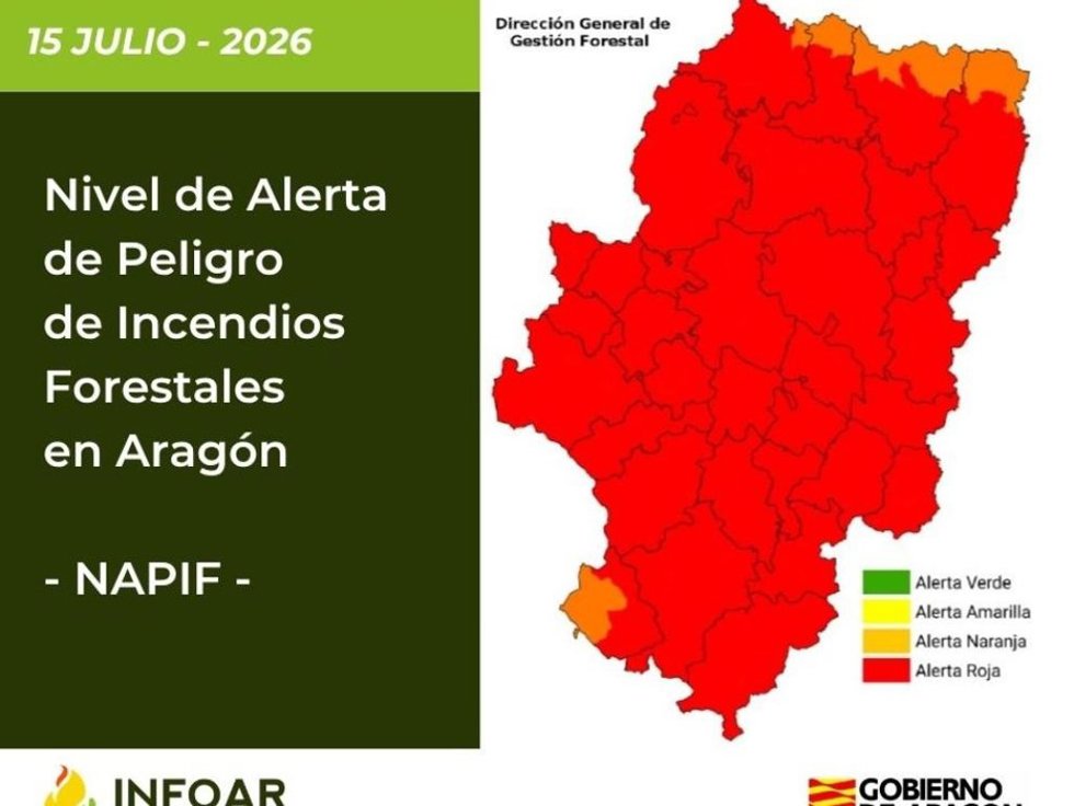 Nivel de alerta por riesgo de incendio forestal para este miércoles 15 de julio.
