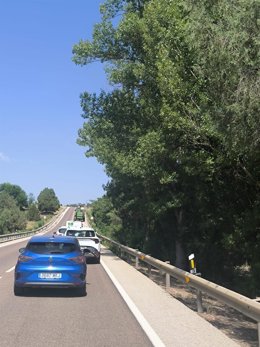 Protesta de agricultores por la carretera N-211 entre Alcolea del Pinar y Molina de Aragón.