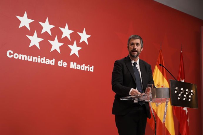 Archivo - Arquivo - O secretário de Estado da Presidência, Justiça e Administração Local da Comunidade de Madri, Miguel Ángel García Martín, em coletiva de imprensa após a reunião do Conselho de Governo