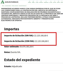 Pantallazo de la licitación