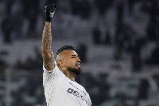 Futbol, Colo Colo vs Deportes Recoleta. Fecha 5, Copa Chile 2026. El jugador de Colo Colo Arturo Vidal celebra tras marcar un gol contra Deportes Recoleta durante el partido de la Copa Chile disputado en el estadio Monumental de Santiago,