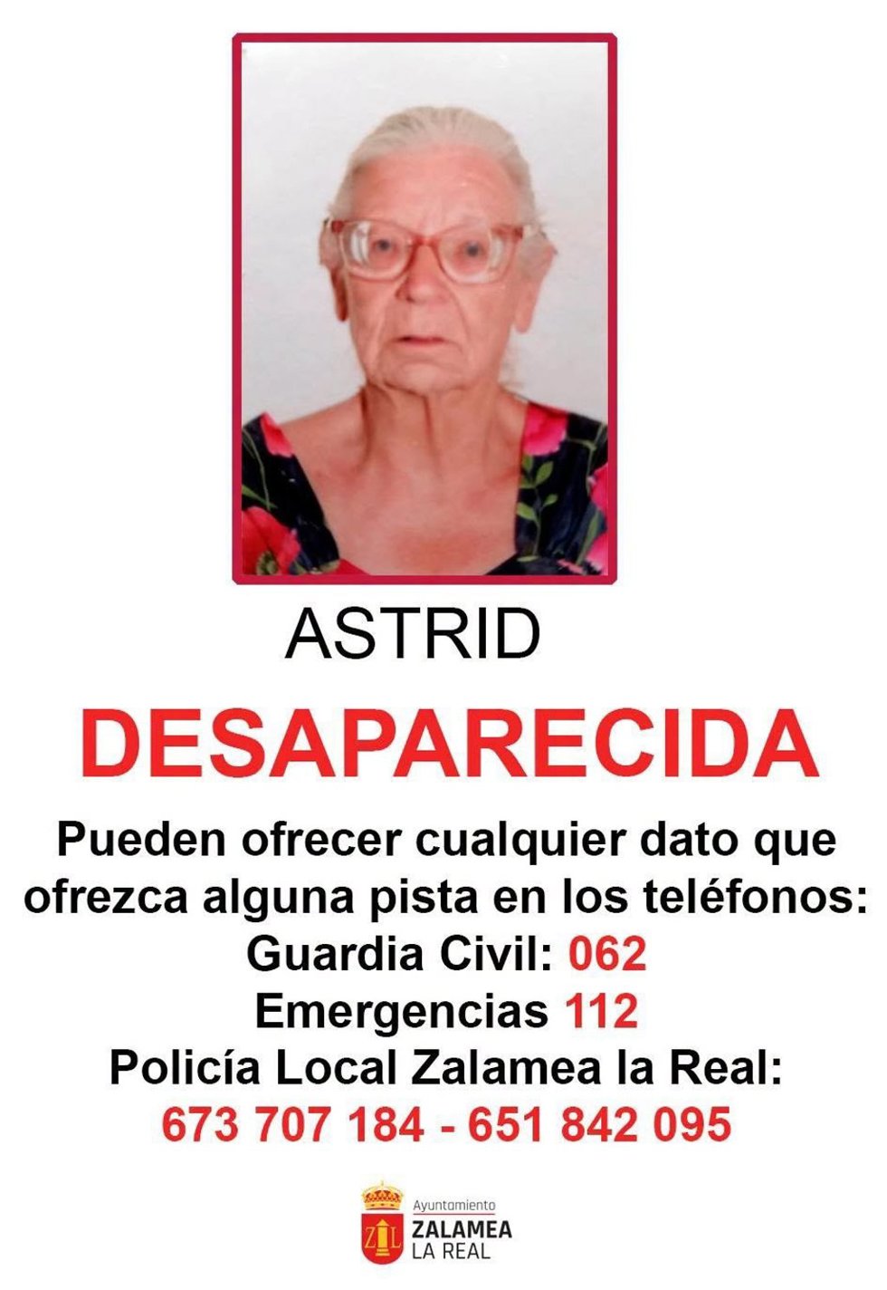 Cartel de la mujer desaparecida.