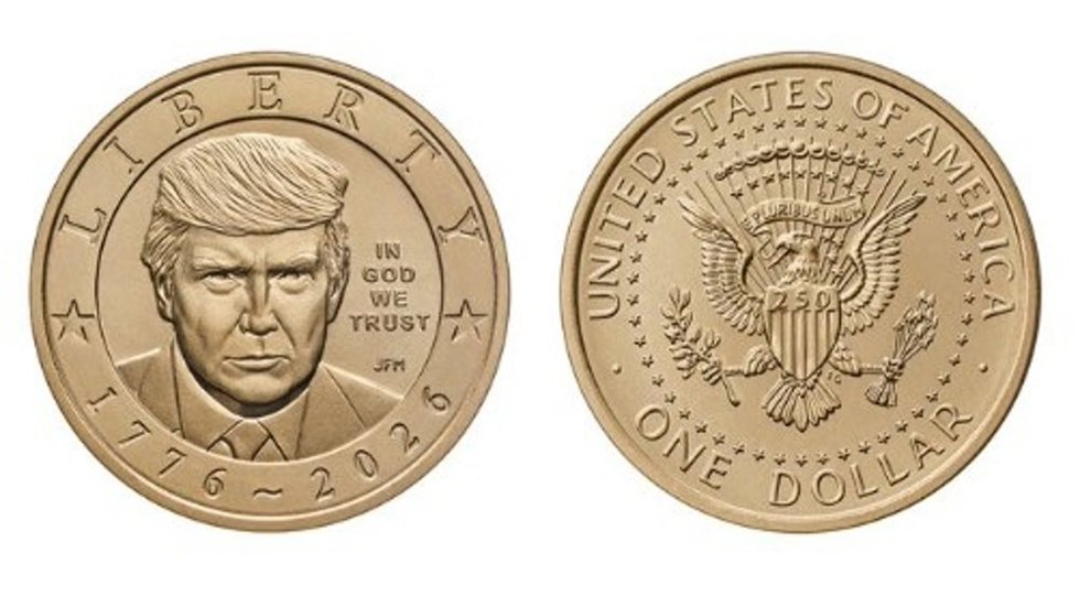 Moneda conmemorativa del 250º aniversario de EEUU con la imagen del presidente, Donald Trump.