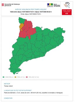 Mapa de aviso por meteorológico este jueves en Catalunya