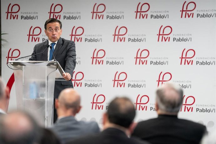 El ministro de Asuntos Exteriores de España, José Manuel Albares, durante la clausura de los Cursos de Verano de la Fundación Pablo VI, a 9 de julio de 2026, en Madrid (España). (Foto de archivo).
