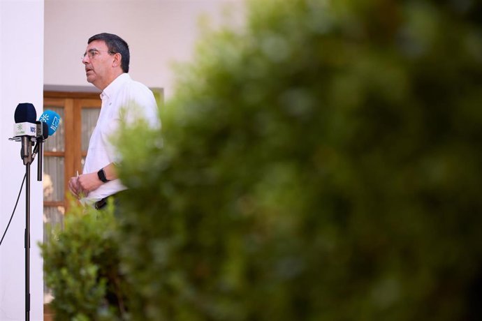 El parlamentario y secretario de Desarrollo Estatutario del PSOE-A, Mario Jiménez, atiende a los medios en el Parlamento andaluz.