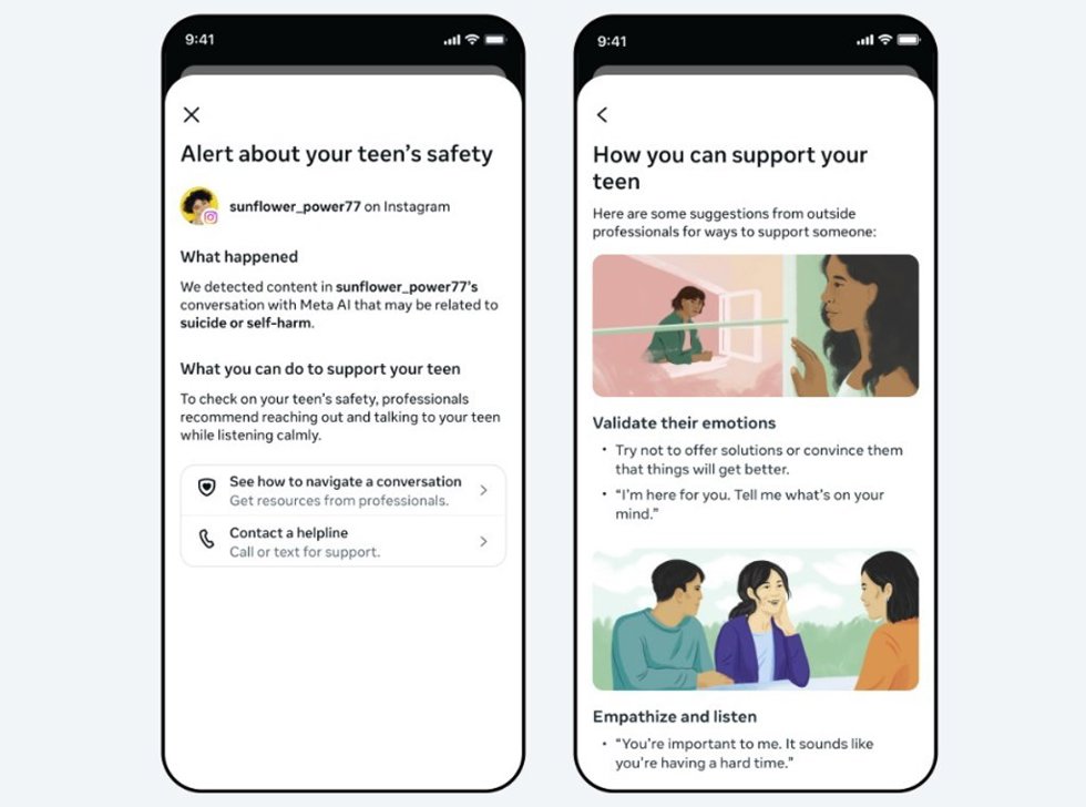 Notificación para padres sobre conversaciones de sus hijos adolescentes con Meta AI sobre temas sensibles