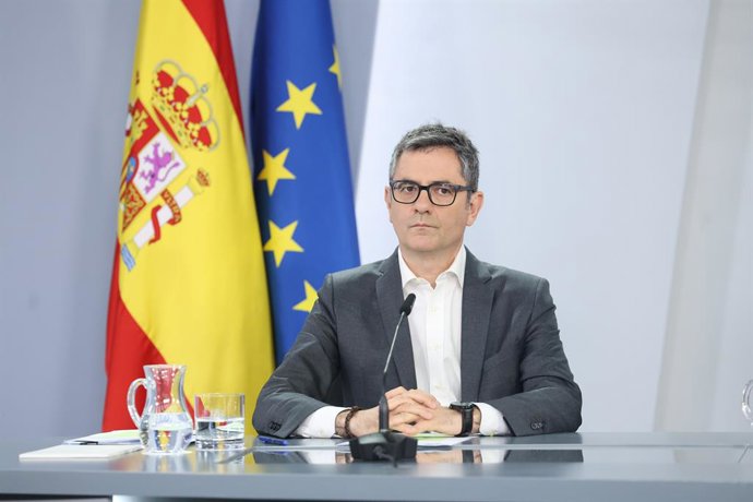 El ministro de Presidencia, Justicia y Relaciones con las Cortes, Félix Bolaños, durante una rueda de prensa tras el Consejo de Ministros, a 7 de julio de 2026, en Madrid (España). 