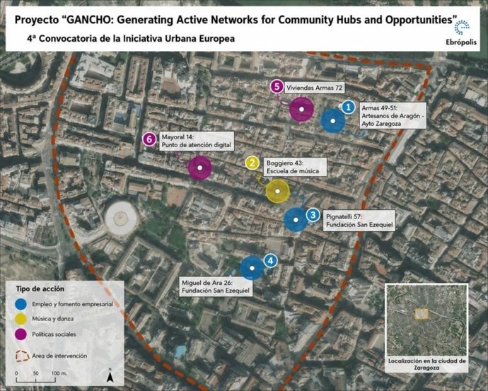 Mapa del proyecto para transformar el barrio de El Gancho,en Zaragoza