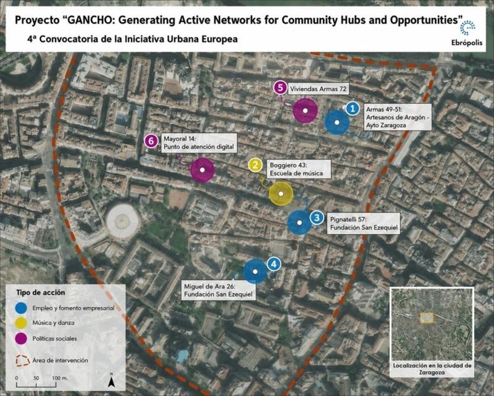 Mapa del proyecto para transformar el barrio de El Gancho,en Zaragoza