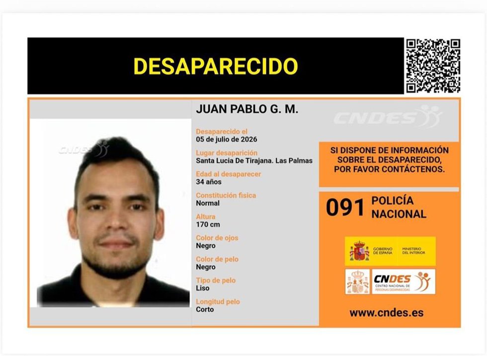 La Policía Nacional pide colaboración para encontrar a Juan Pablo G.M en Santa Lucía de Tirajana (Gran Canaria)