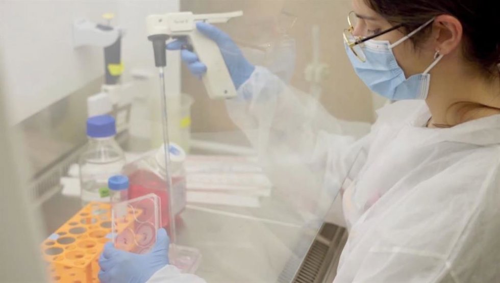 Investigadora científica de la US trabaja en un laboratorio.  Foto de archivo.