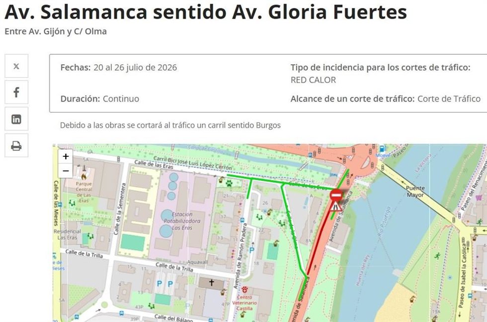 Información sobre el corte de tráfico en la avenida de Salamanca.
