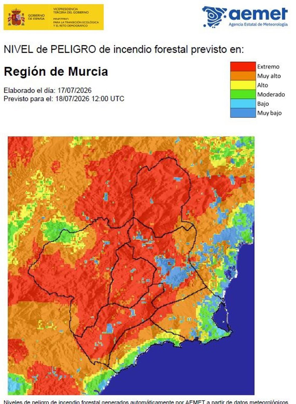 El nivel de riesgo de incendio forestal este sábado