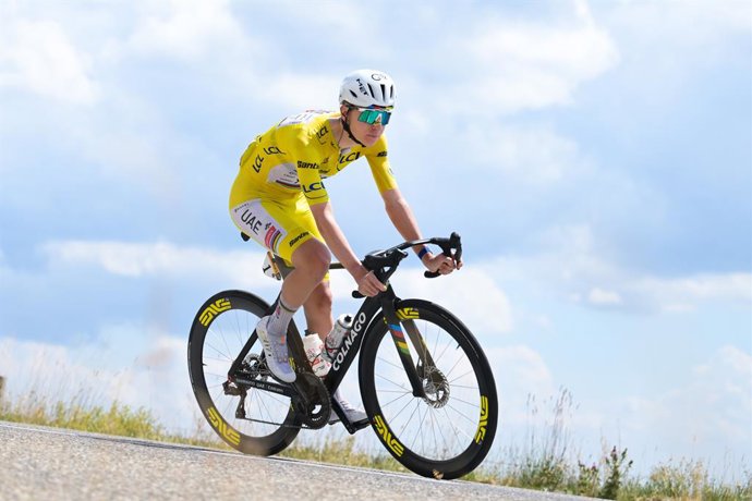 O esloveno Tadej Pogacar, da equipe UAE Team Emirates XRG, é fotografado durante a 14ª etapa do Tour de France de 2026, uma etapa de 155 km de Mulhouse a Le Markstein Fellering, no sábado, 18 de julho de 2026. A 113ª edição do Tour de France começa no sáb