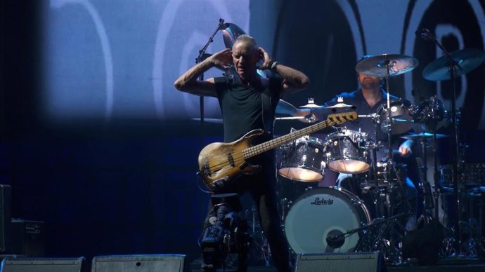 El cantante Sting, en el concierto de Icónica en la Plaza de España, este 17 de julio, con el que se cierra la presente edición