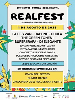 RealFest celebra su II edición el 1 de agosto en El Real de San Vicente con música y actividades para todas las edades