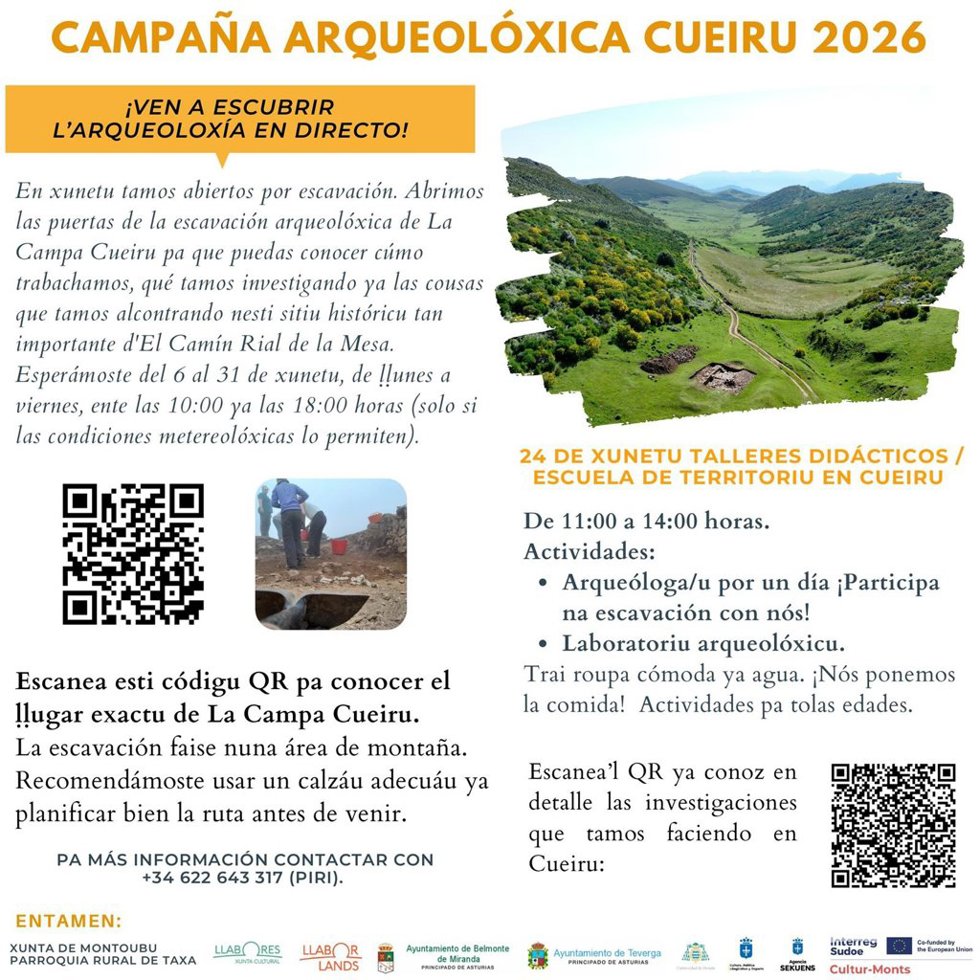 Una jornada de puertas abiertas permitirá el 24 de julio participar en una excavación arqueológica en La Campa Cueiru.