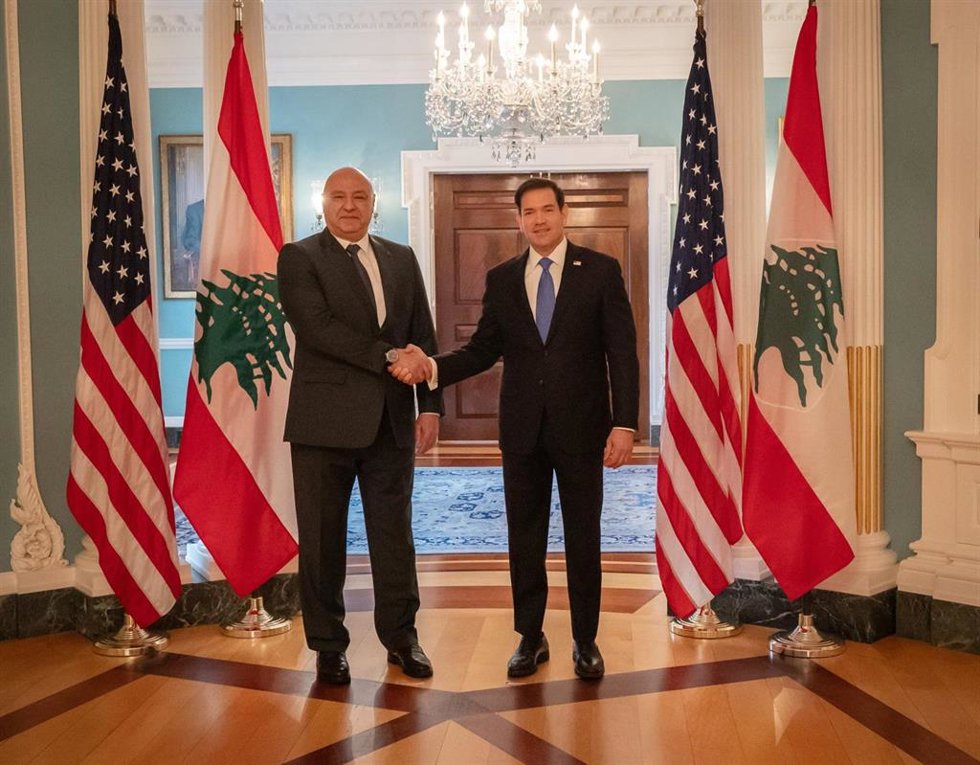 Michel Aoun y Marco Rubio