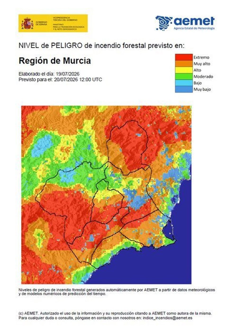 El nivel de riesgo de incendio forestal este lunes