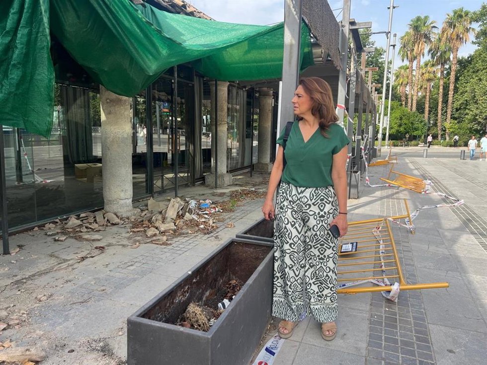 La portavoz socialista en el Ayuntamiento de Granada, Raquel Ruz, ha comparecido junto a la antigua lonja del Violón.