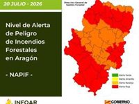 Hasta veinte zonas de Aragón en alerta roja este lunes por riesgo de incendio forestal