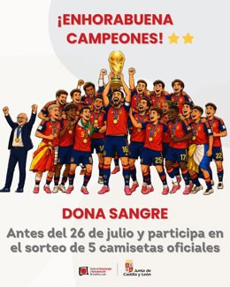 Anuncio del sorteo de camisetas de la Selección entre quienes donen en Castilla y León.