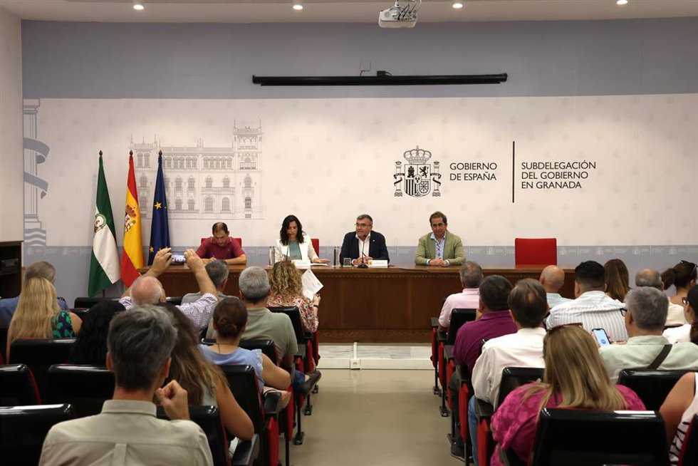 La presidenta de la Confederación Hidrográfica del Guadalquivir (CHG), Gloria Martín, en la reunión con los municipios granadinos afectados por las borrascas.