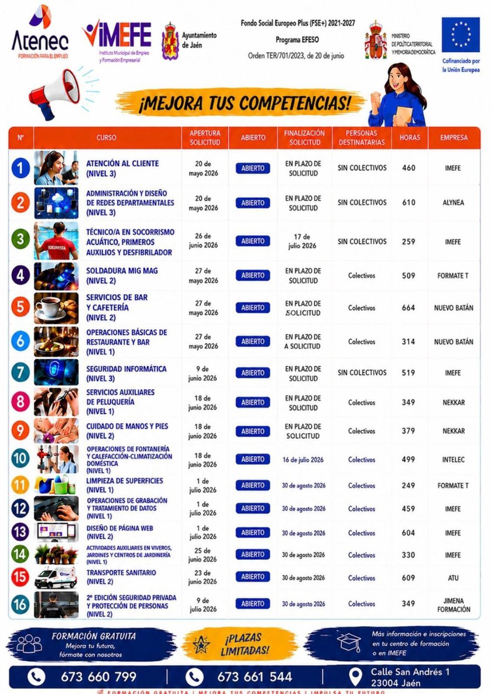 Cartel de cursos del Imefe