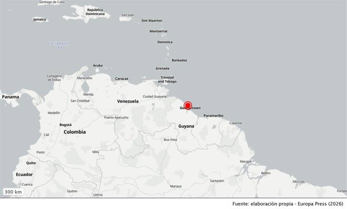 Localización del 'MV Barima' en Guyana