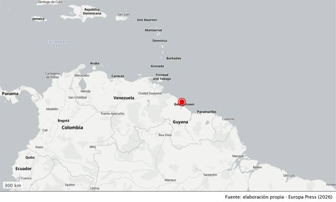 Localización del 'MV Barima' en Guyana