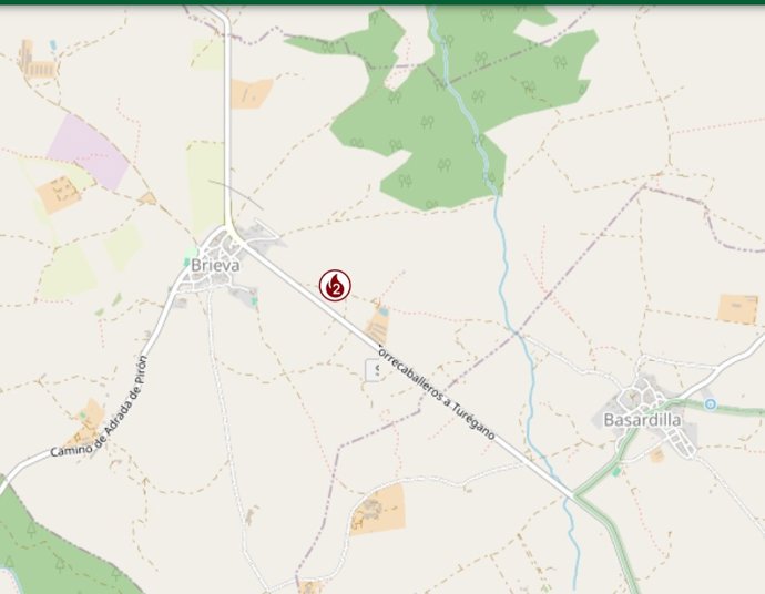 Mapa del lugar donde se ha producido el incendio en Brieva.