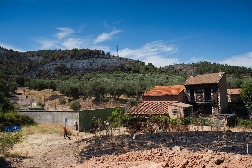 Superficie forestal quemada durante el incendio forestal, a 19 de julio de 2026, en Muriel, Guadalajara, Castilla-La Mancha (España). Los trabajos de extinción están siendo muy complicados debido a la fuerza del viento, que está empujando las llamas hacia