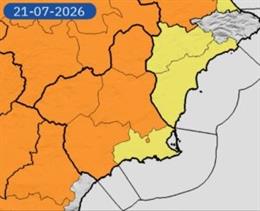 La Aemet eleva a naranja el aviso por altas temperaturas en gran parte de la Región de Murcia para este martes