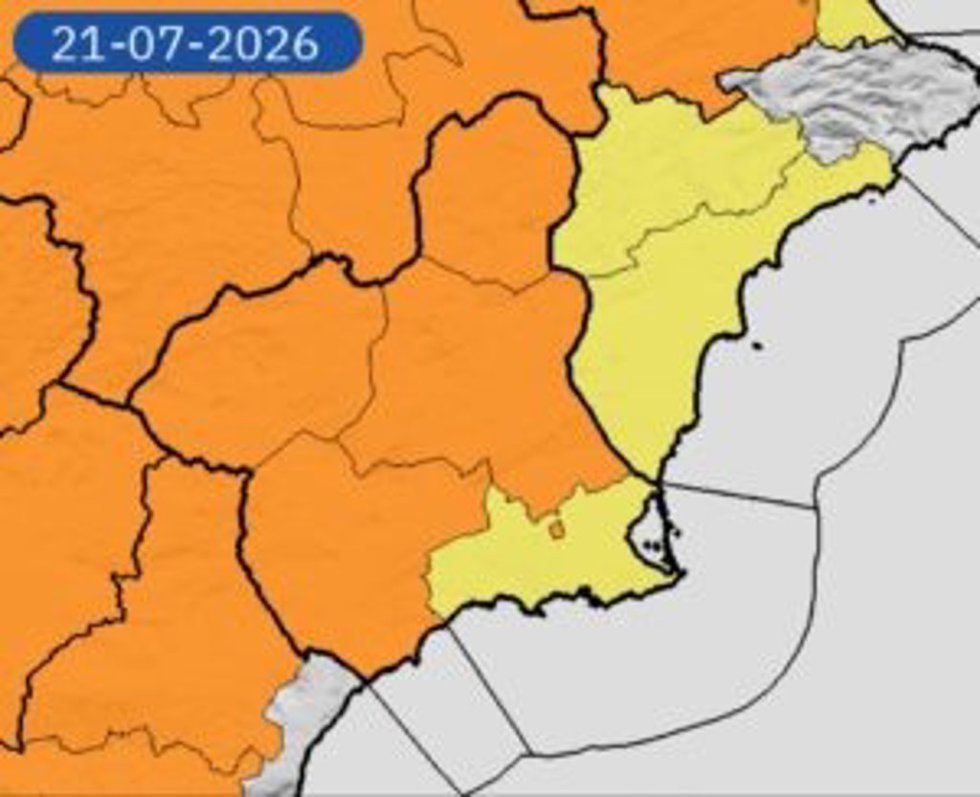 La Aemet eleva a naranja el aviso por altas temperaturas en gran parte de la Región de Murcia para este martes