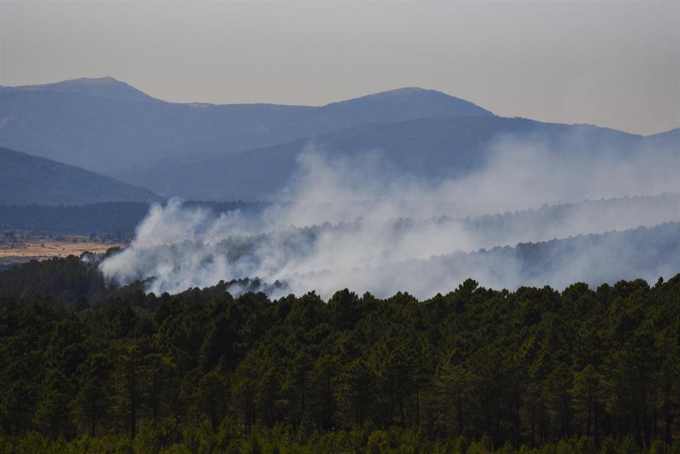 Superficie forestal quemada durante el incendio forestal, a 19 de julio de 2026, en Muriel, Guadalajara, Castilla-La Mancha (España). Los trabajos de extinción están siendo muy complicados debido a la fuerza del viento, que está empujando las llamas hacia