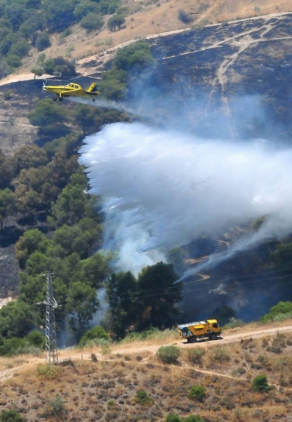 Un avión trabaja en la extinción del incendio forestal en el Sacromonte. Archivo.