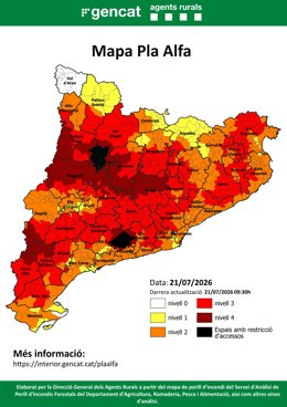 Mapa del risc d'incendi a Catalunya aquest dimarts