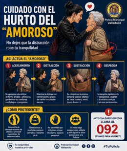 Información de la Policía Municipal de Valladolid sobre el hurto 'amoroso'.