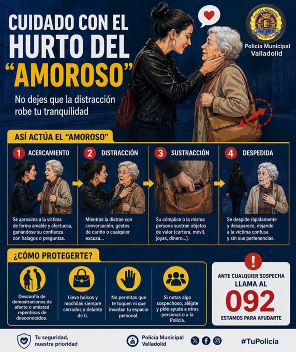 Información de la Policía Municipal de Valladolid sobre el hurto 'amoroso'.