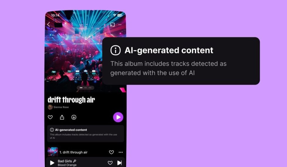 Etiqueta de música generada con IA en Deezer