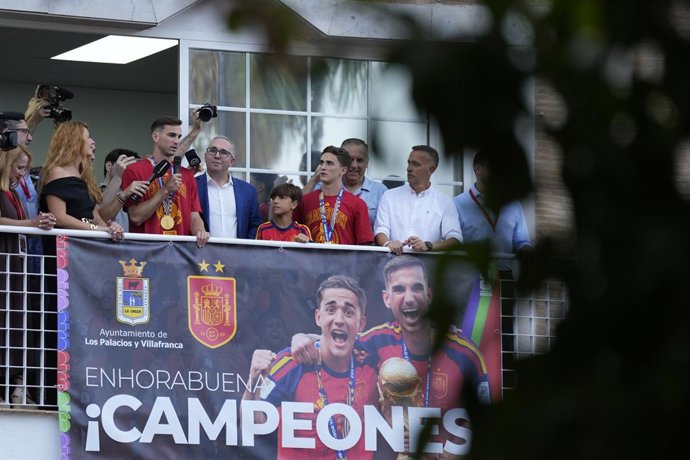 Fabian Ruiz and Gavi eceive tribute in their town, Los Palacios, after winning the FIFA World Championship with Spain Team, on July 21, 2026 in Los Palacios, Sevilla, Spain.