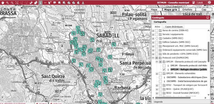La página web del SITMUN, que ofrece información sobre los diferentes refugios climáticos disponibles en la provincia de Barcelona.