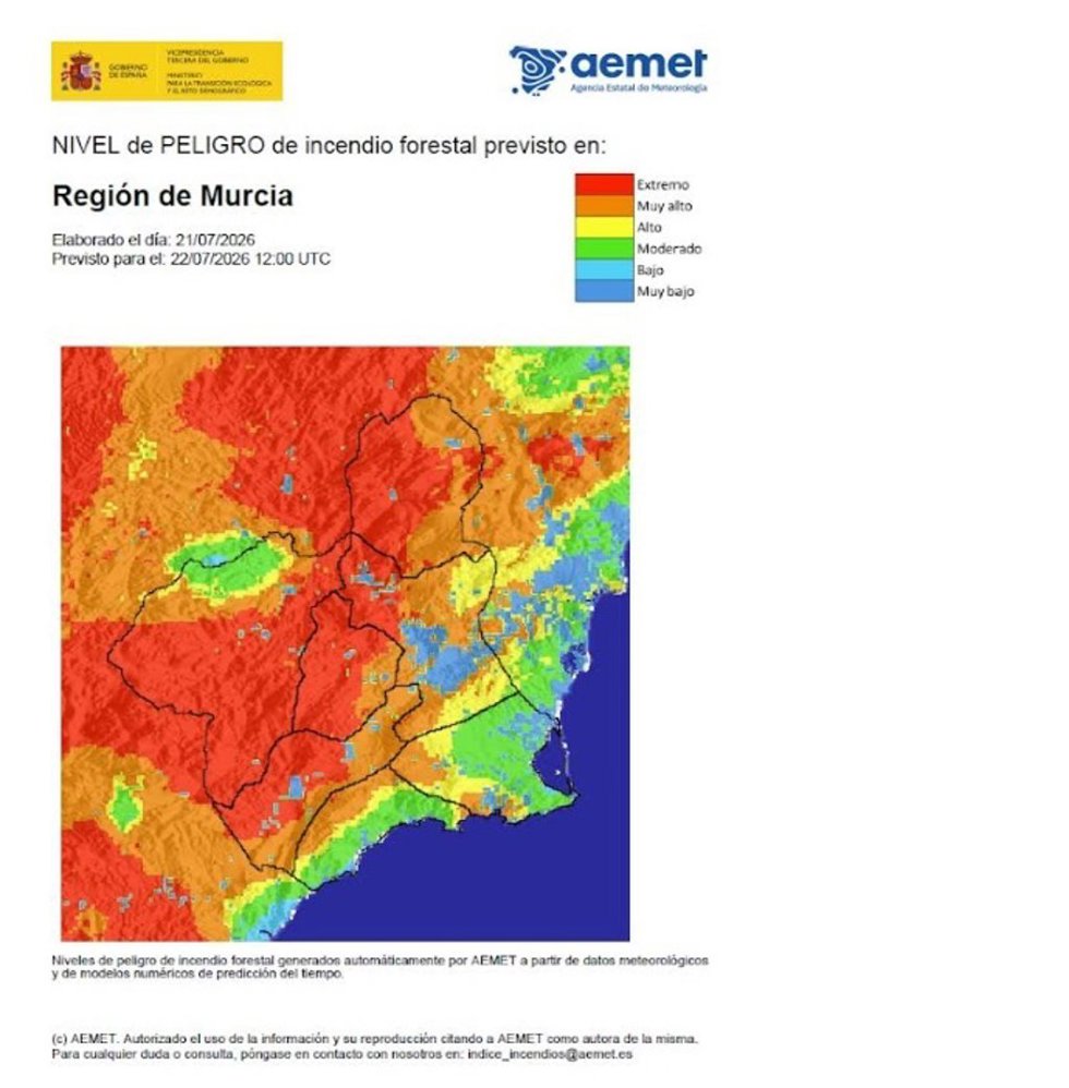 Riesgo incendio forestal en la Región de Murcia