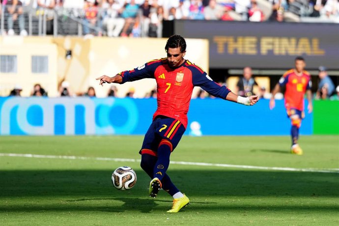 Ferran Torres celebra el primer gol de España durante la final del Mundial 2026 ante Argentina, disputada en el MetLife Stadium