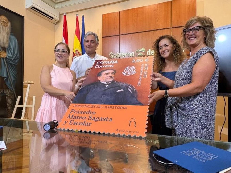 Presentación del sello dedicado a Práxedes Mateo Sagasta basado en un cuadro de José Casado del Alisal