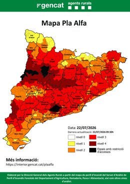 Mapa del risc d'incendi forestal a Catalunya aquest dimecres
