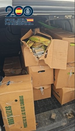 Cajas con piñas de maíz donde transportaban el hachís incautado por Policía Nacional